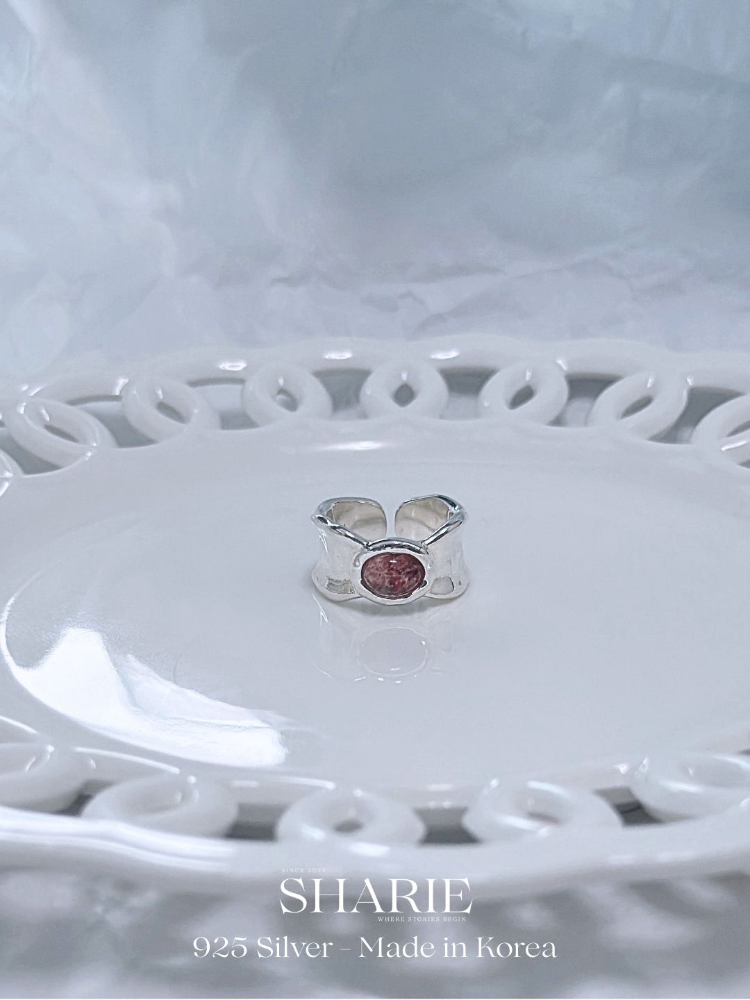 #628 | Sweet Ribbon Rose Quartz Ring | 925 Silver