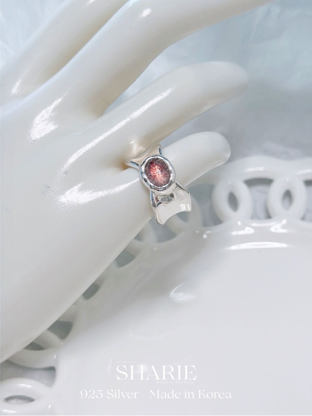 #628 | Sweet Ribbon Rose Quartz Ring | 925 Silver