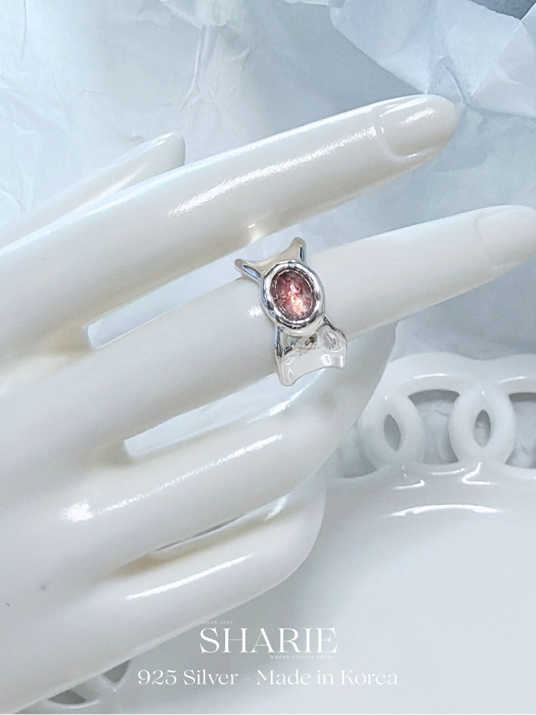 #628 | Sweet Ribbon Rose Quartz Ring | 925 Silver