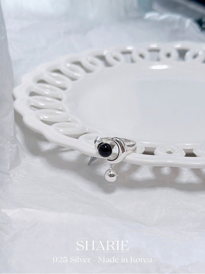 #576 | Moon and Sun Ring - Onyx and Pearl | 925 Silver