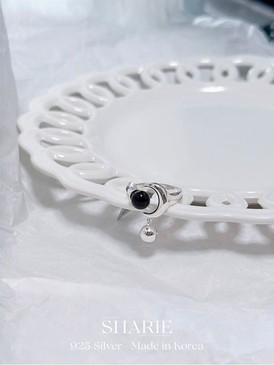 #576 | Moon and Sun Ring - Onyx and Pearl | 925 Silver