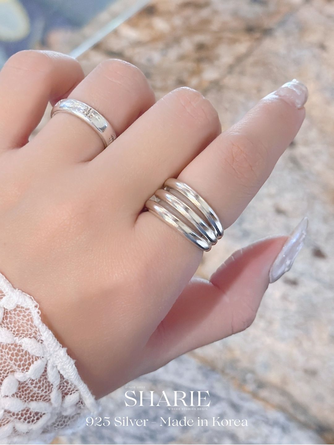 #597 | Matte Triple Layer Ring | 925 Silver