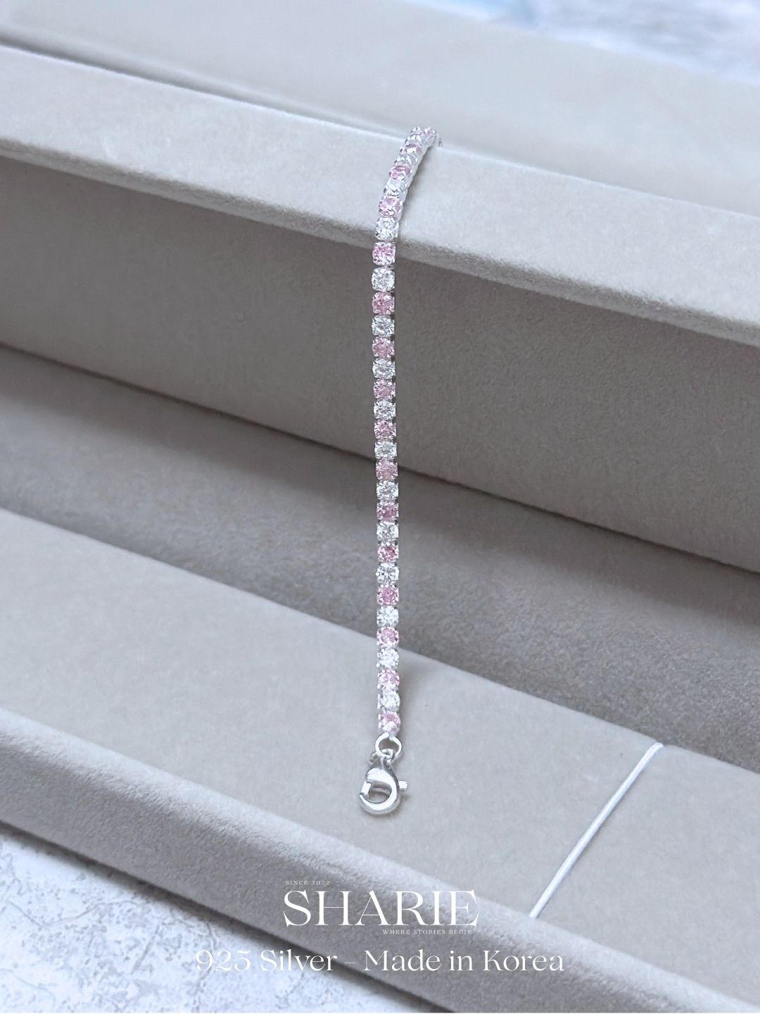 #606 | 2.8mm Pink & White CZ Tennis Bracelet | 925 Silver
