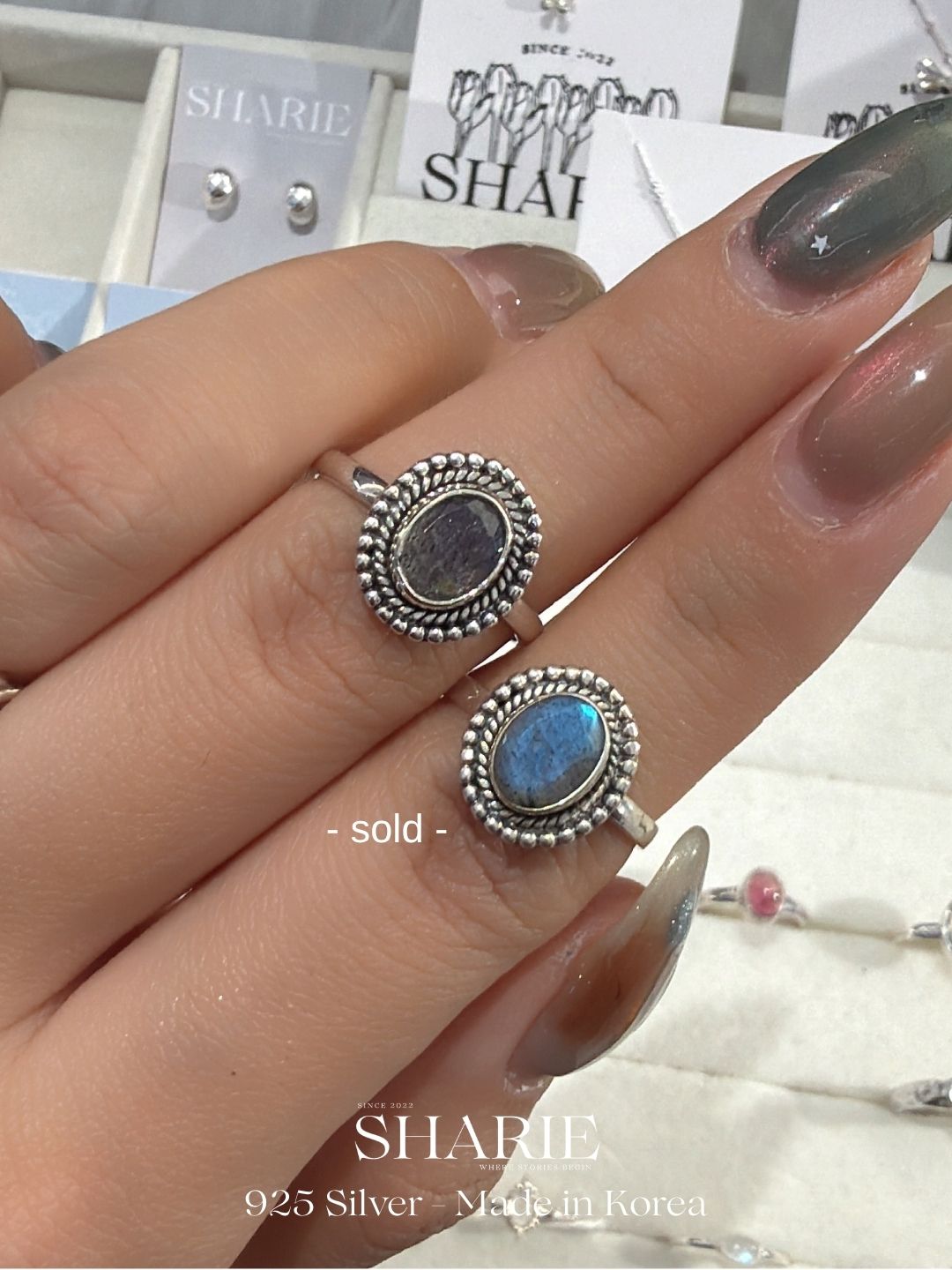 #395 | Vintage Natural Stone Labradorite Ring | 925 Silver