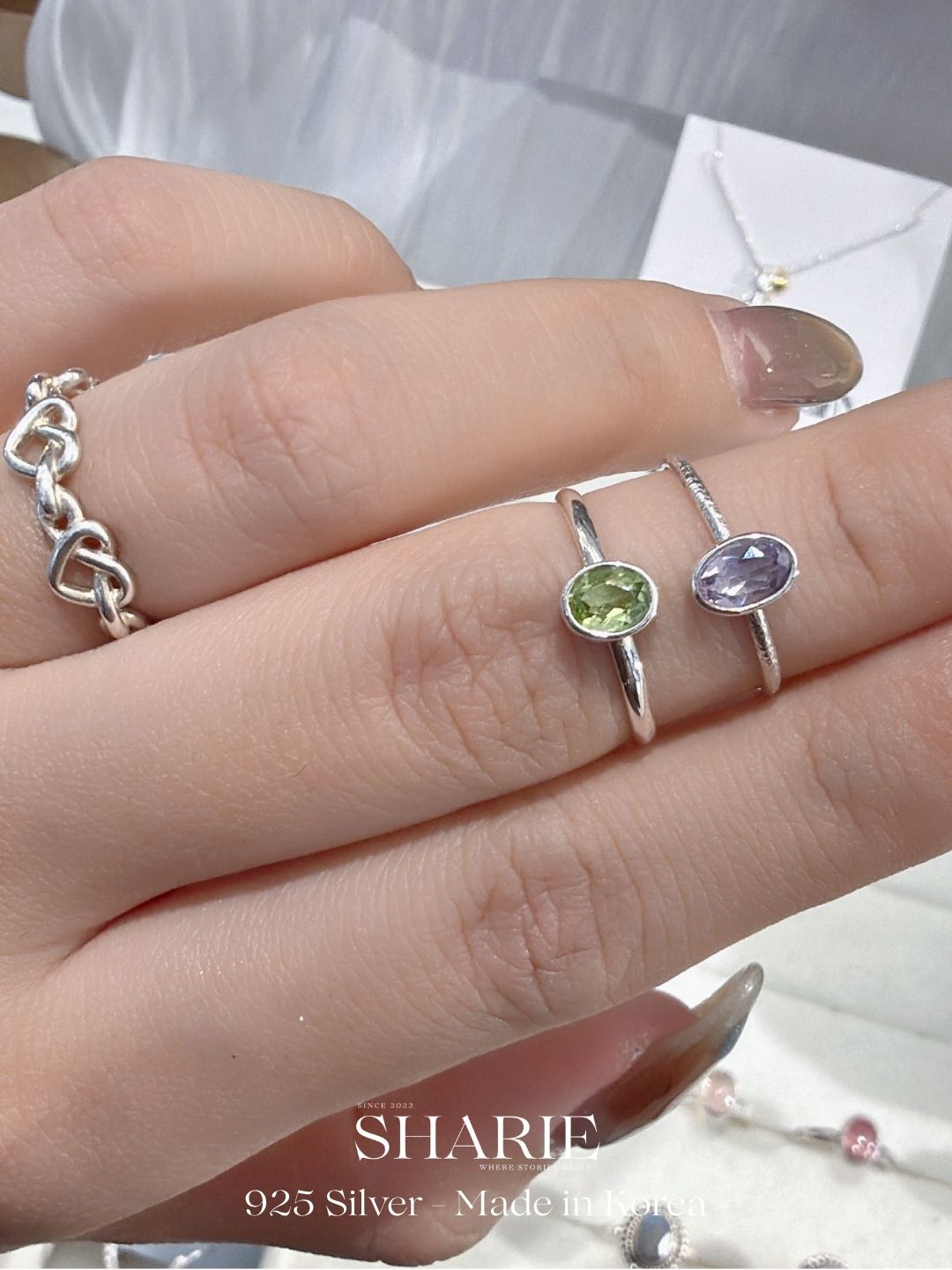 #397 | Natural Stone Peridot and Amethyst Ring | 925 Silver