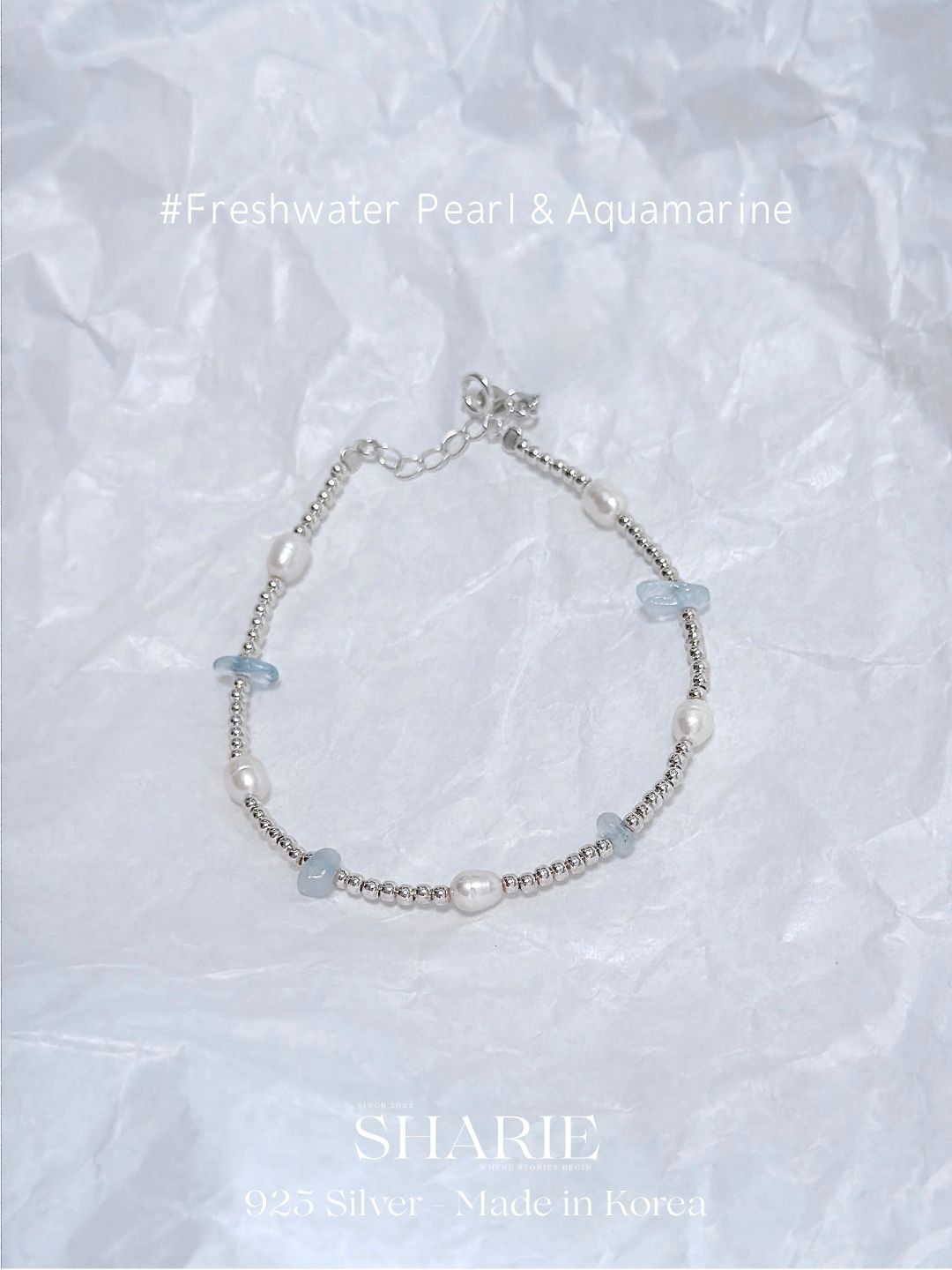 #659 | The Ocean Bracelet - Freshwater Pearl and Aquamarine | 925 Silver