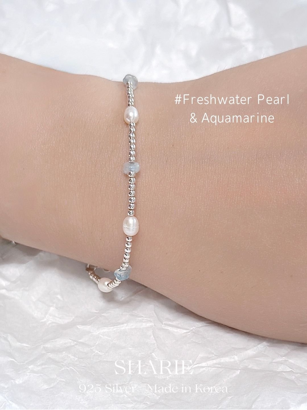 #659 | The Ocean Bracelet - Freshwater Pearl and Aquamarine | 925 Silver